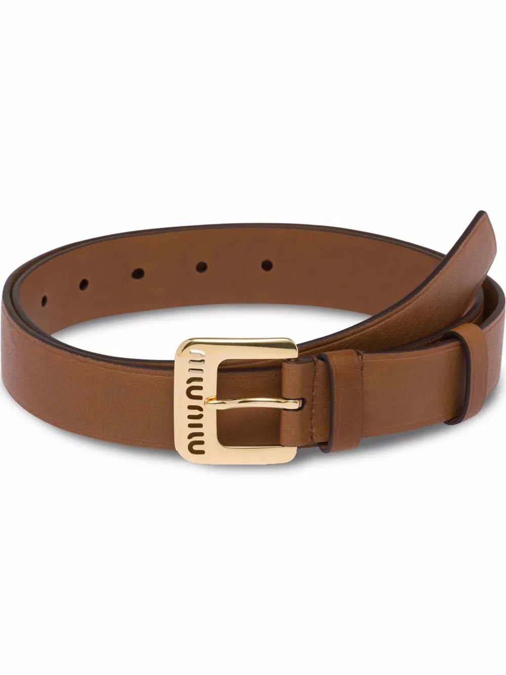 Miu Miu Oak Brown Cut Out Logo Adjustable Genuine Leather Belt