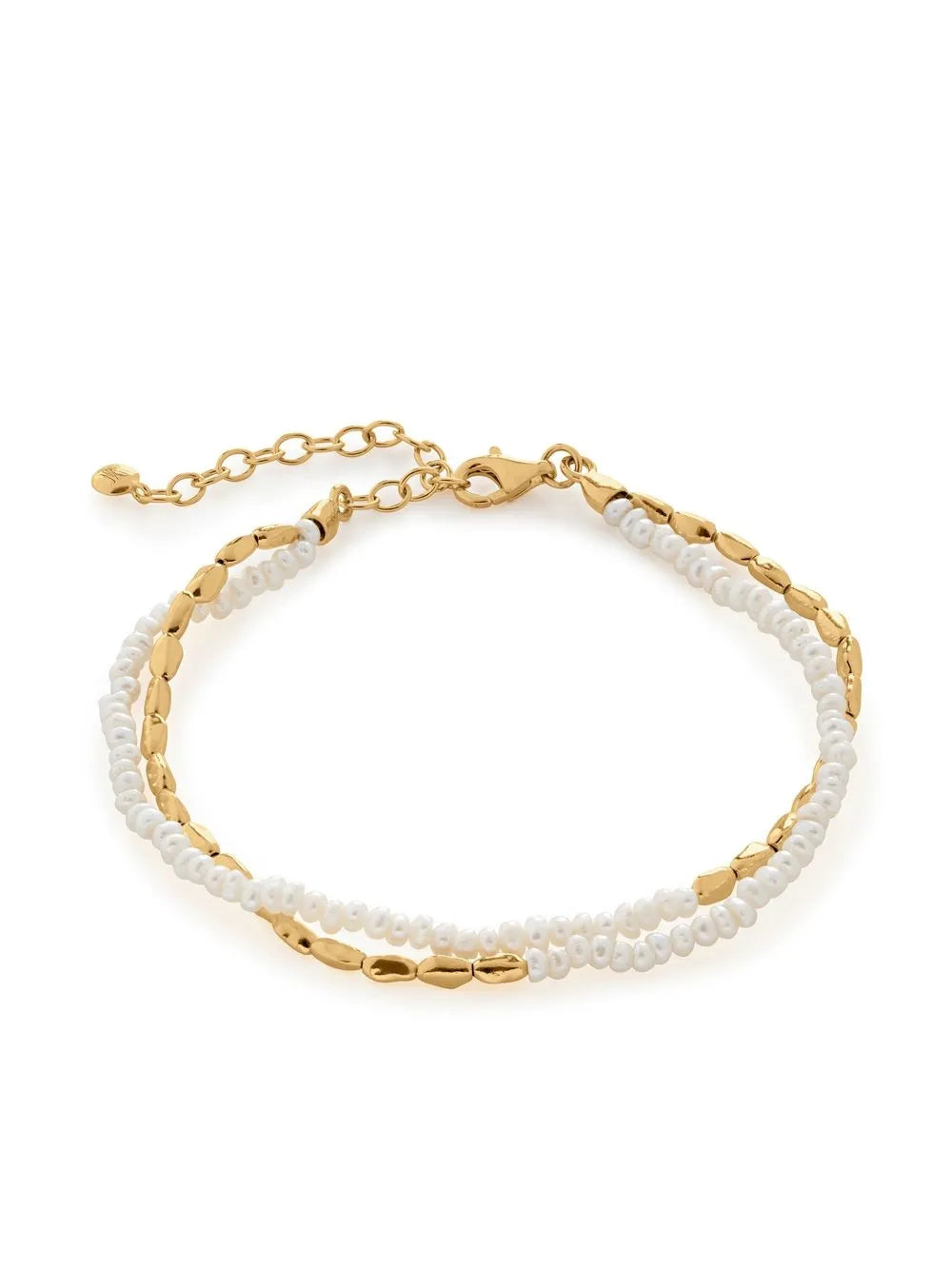 Monica Vinader Recycled Silver 18kt Gold Beaded Strand Bracelet Adjustable Lobster Claw Closure