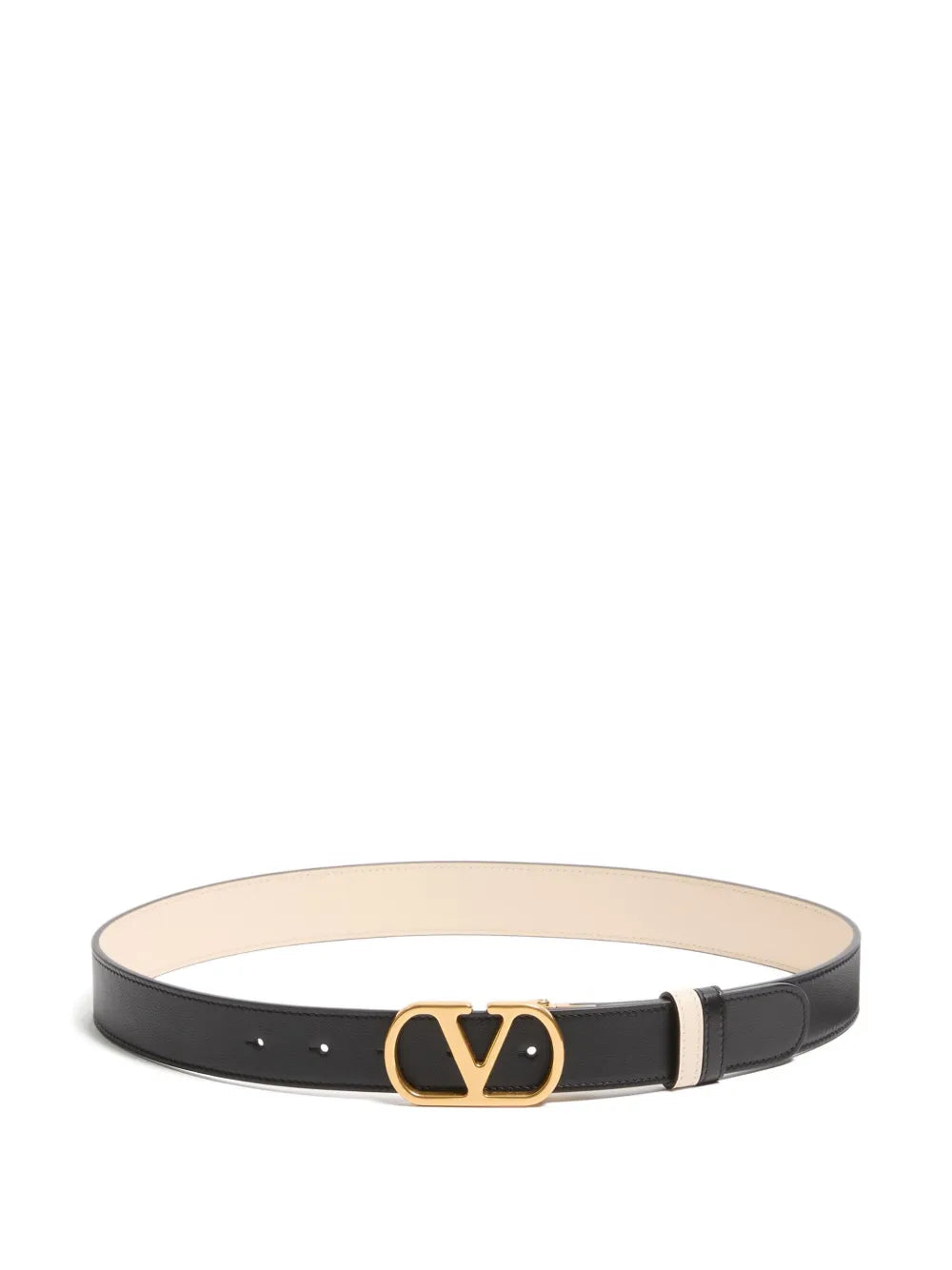 Valentino Garavani Elegant Black Leather Belt With Gold Double V Buckle