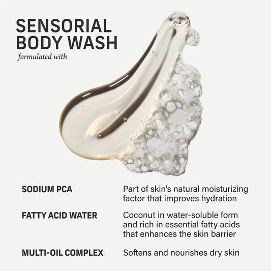 Sacred Santal Sensorial Body Wash for Moisture Barrier, hydrates and nourishes skin.