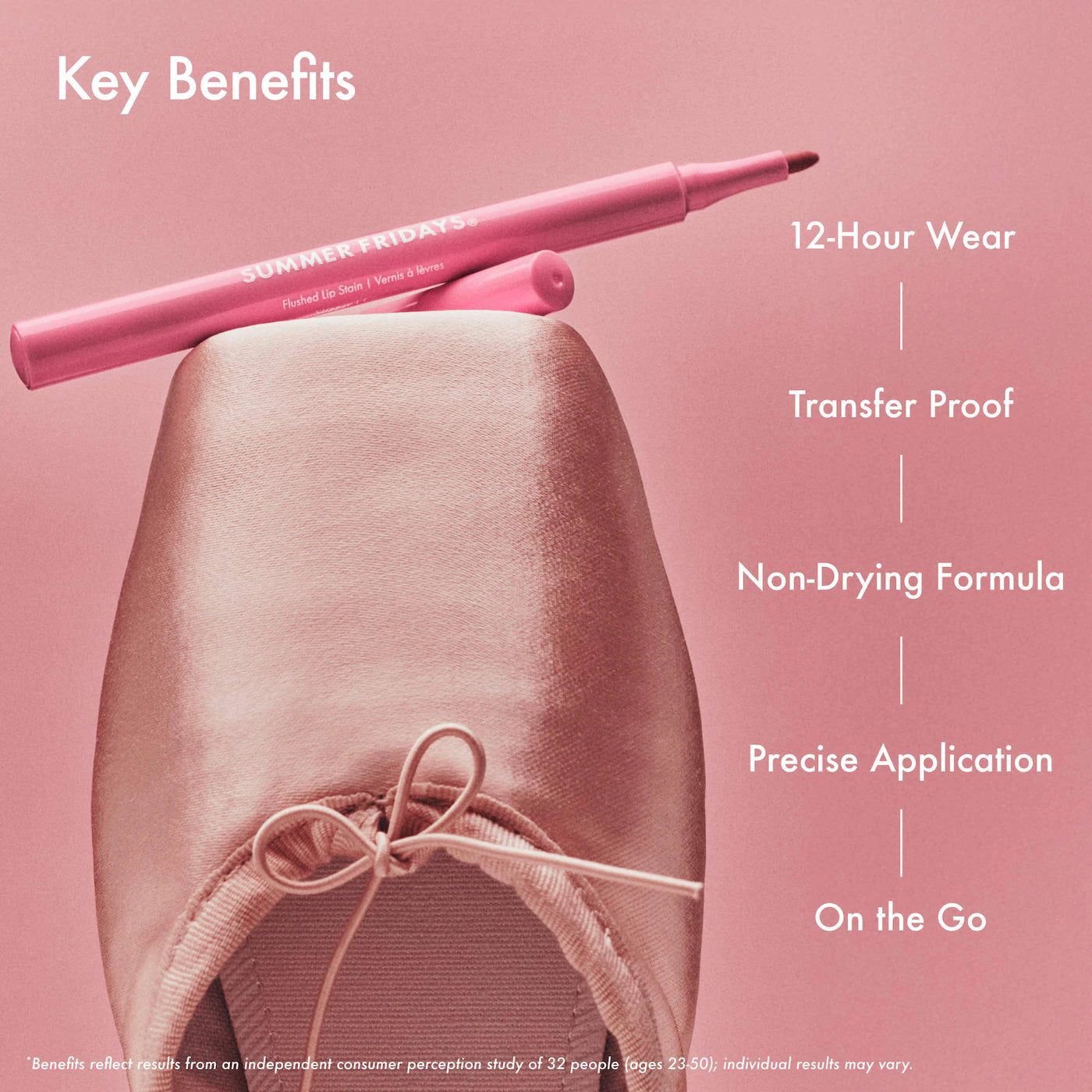 Flushed Lip Stain 12HR Transfer-Proof Lip Tint on ballet shoe