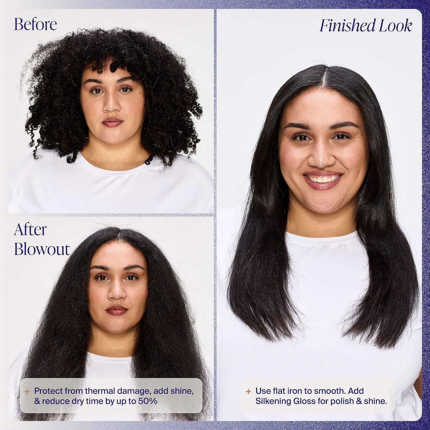 Blow-Dry Spray Frizz Control Heat Protectant before and after results.