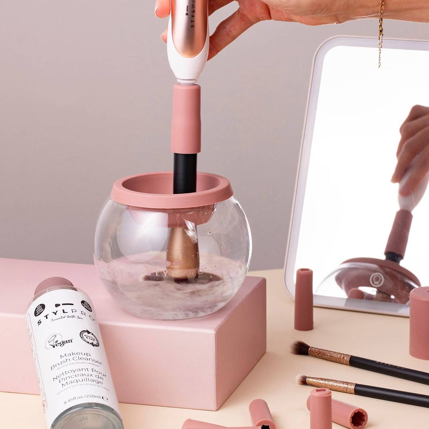 Makeup Brush Cleaner and Dryer for efficient brush cleaning.