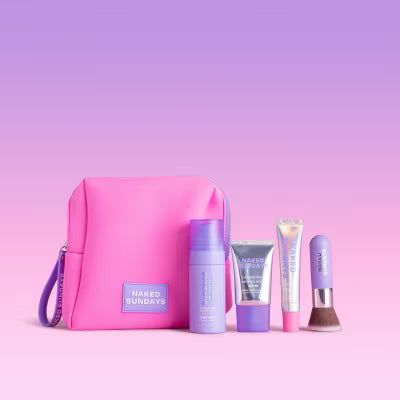 New Naked Sundays Glow Getter Mini Kit Brush + 30ml + 15ml + 15ml for glowing skin and hydration.