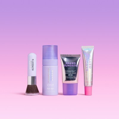New Naked Sundays Glow Getter Mini Kit Brush + 30ml + 15ml + 15ml for glowing skin and hydration.