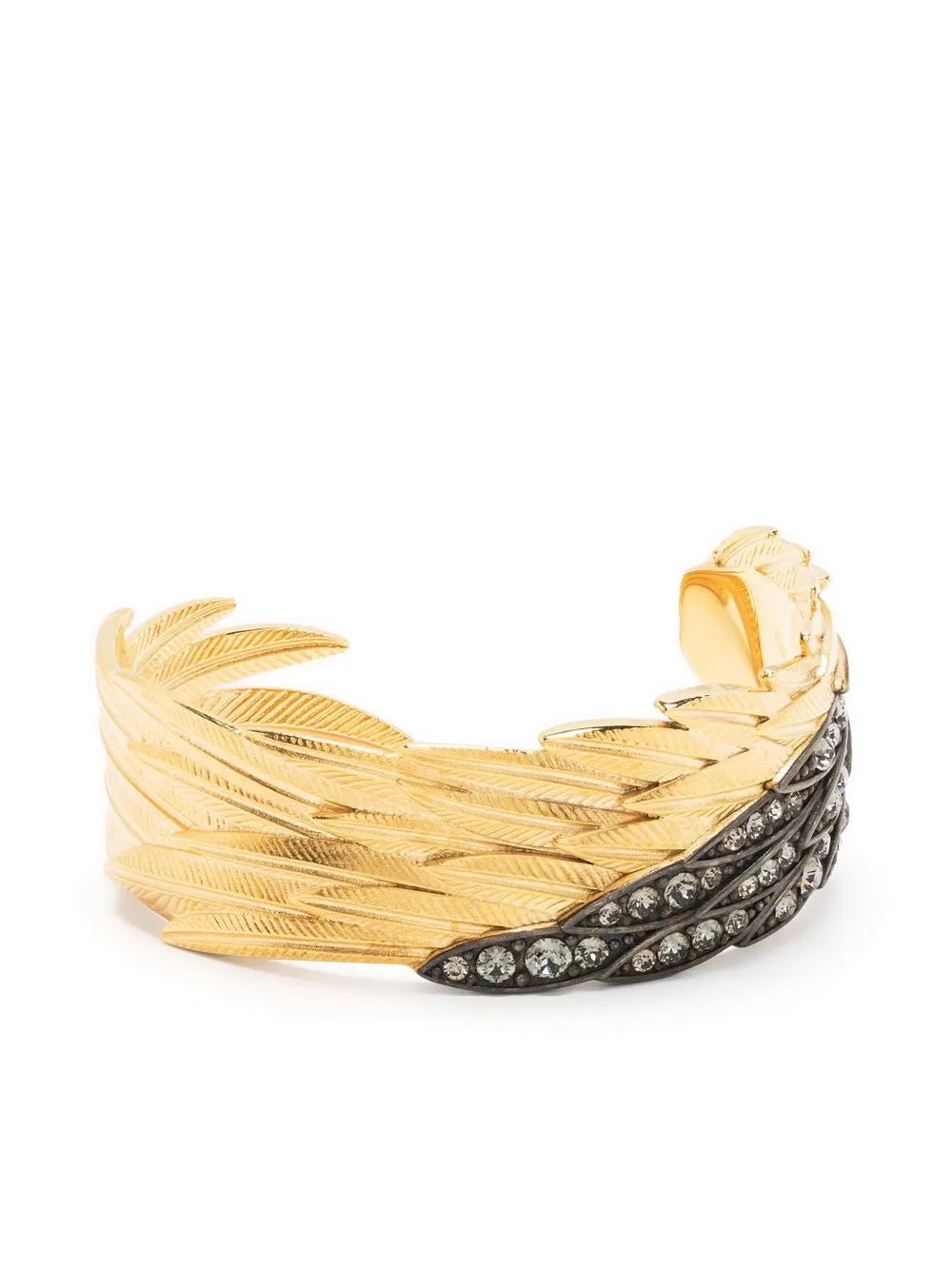 Zadig And Voltaire Gold Tone Crystal Feather Detail Open Cuff Bracelet