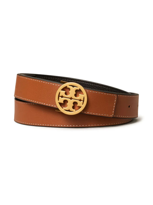 Tory Burch Miller Reversible Pebbled Calf Leather Belt with Gold Logo