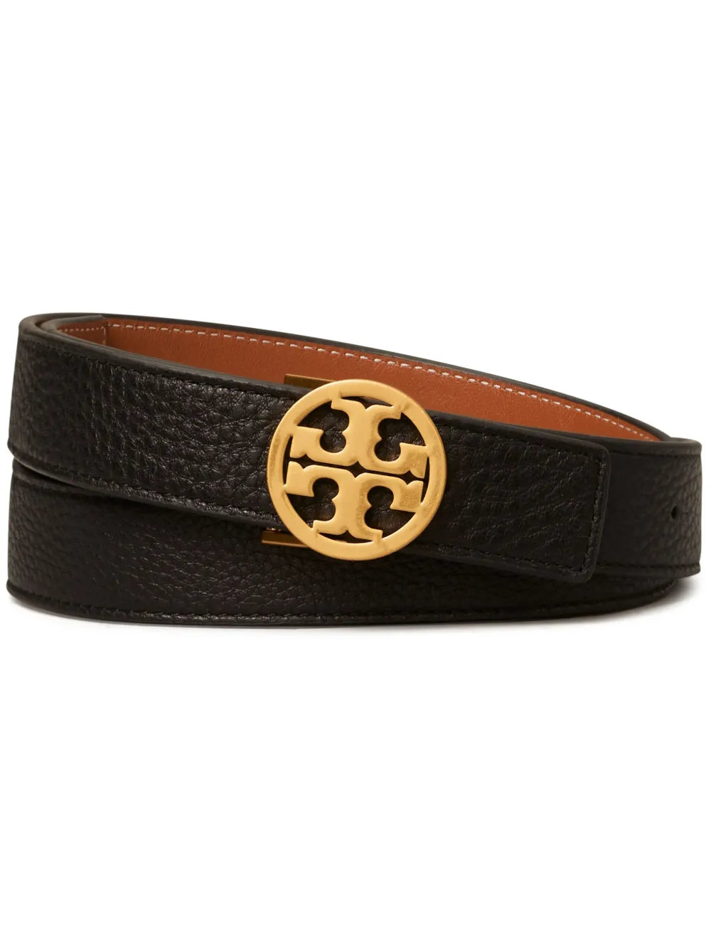 Tory Burch Miller Reversible Pebbled Calf Leather Belt with Gold Logo