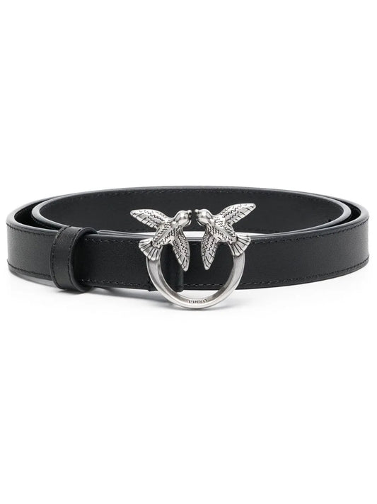 Elegant Black Calf Leather Pinko Love Bird Buckle Adjustable Belt