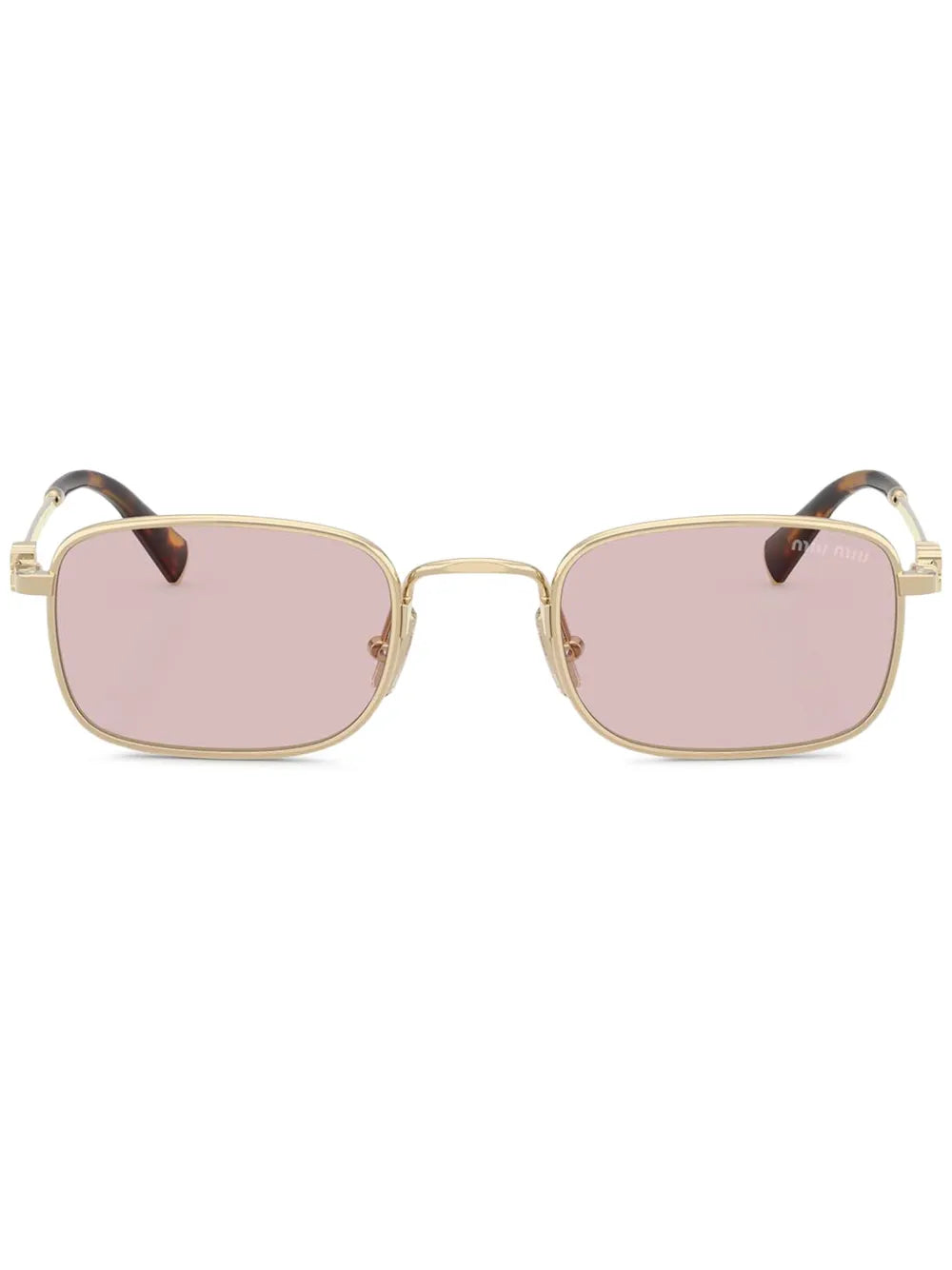 Miu Miu Gold Tone Rectangle Frame Sunglasses with Pink Tint