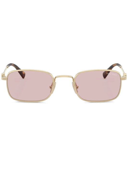 Miu Miu Gold Tone Rectangle Frame Sunglasses with Pink Tint