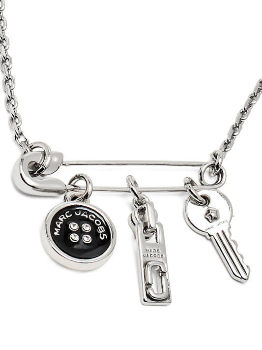 Marc Jacobs Silver Button Charm Necklace Elegant Brass Glass Design