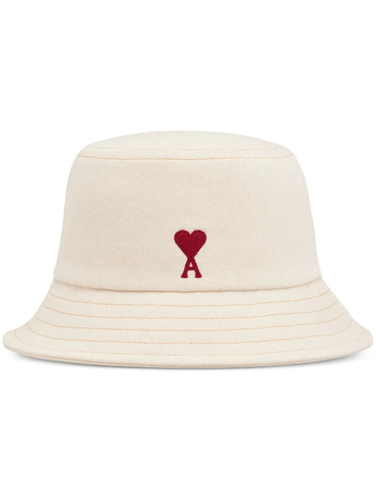 Ami Paris Ami De Coeur White Cotton Bucket Hat Stylish Wide Brim