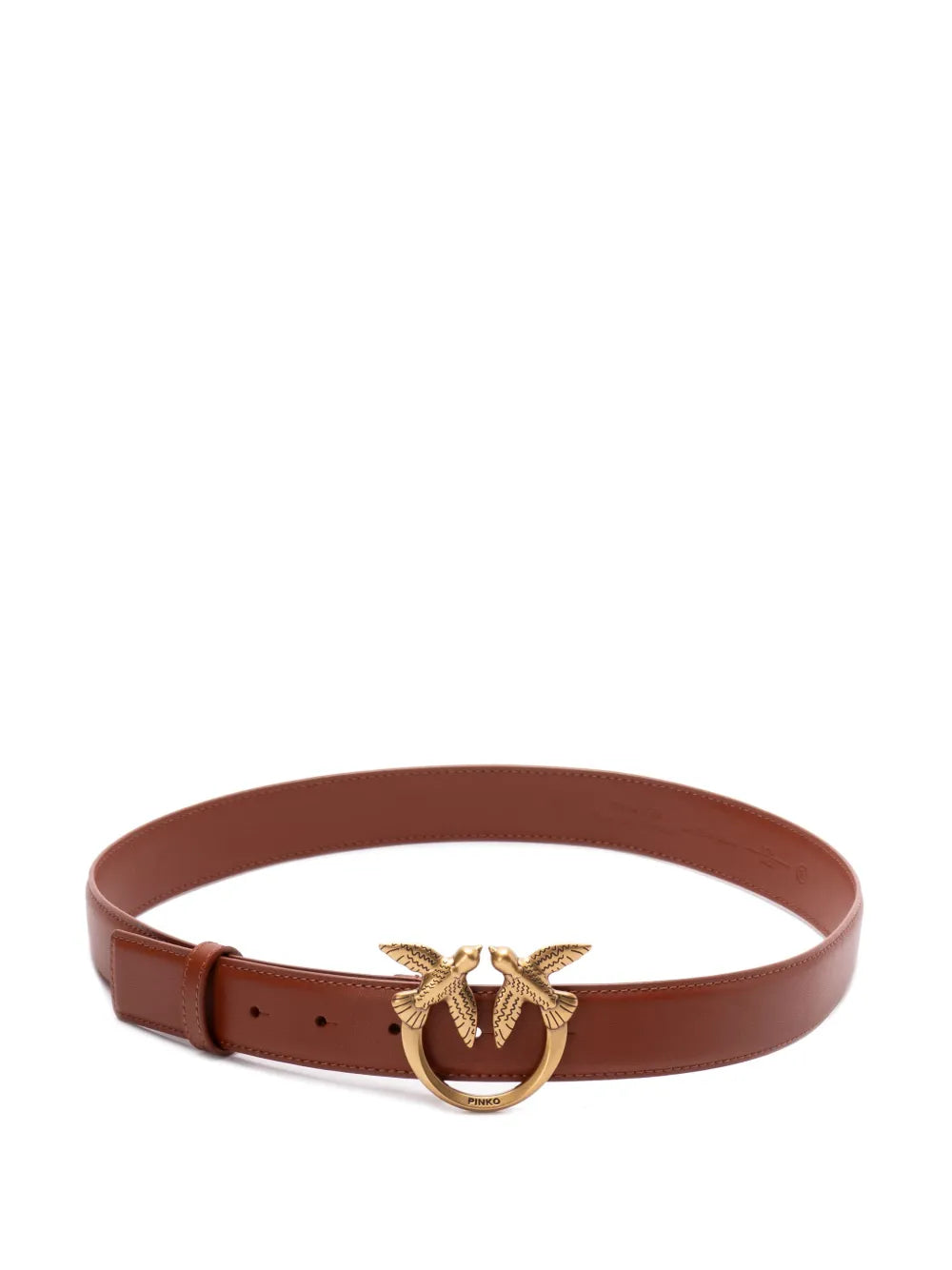 PINKO Geode Brown Love Birds Adjustable Buckle Leather Belt