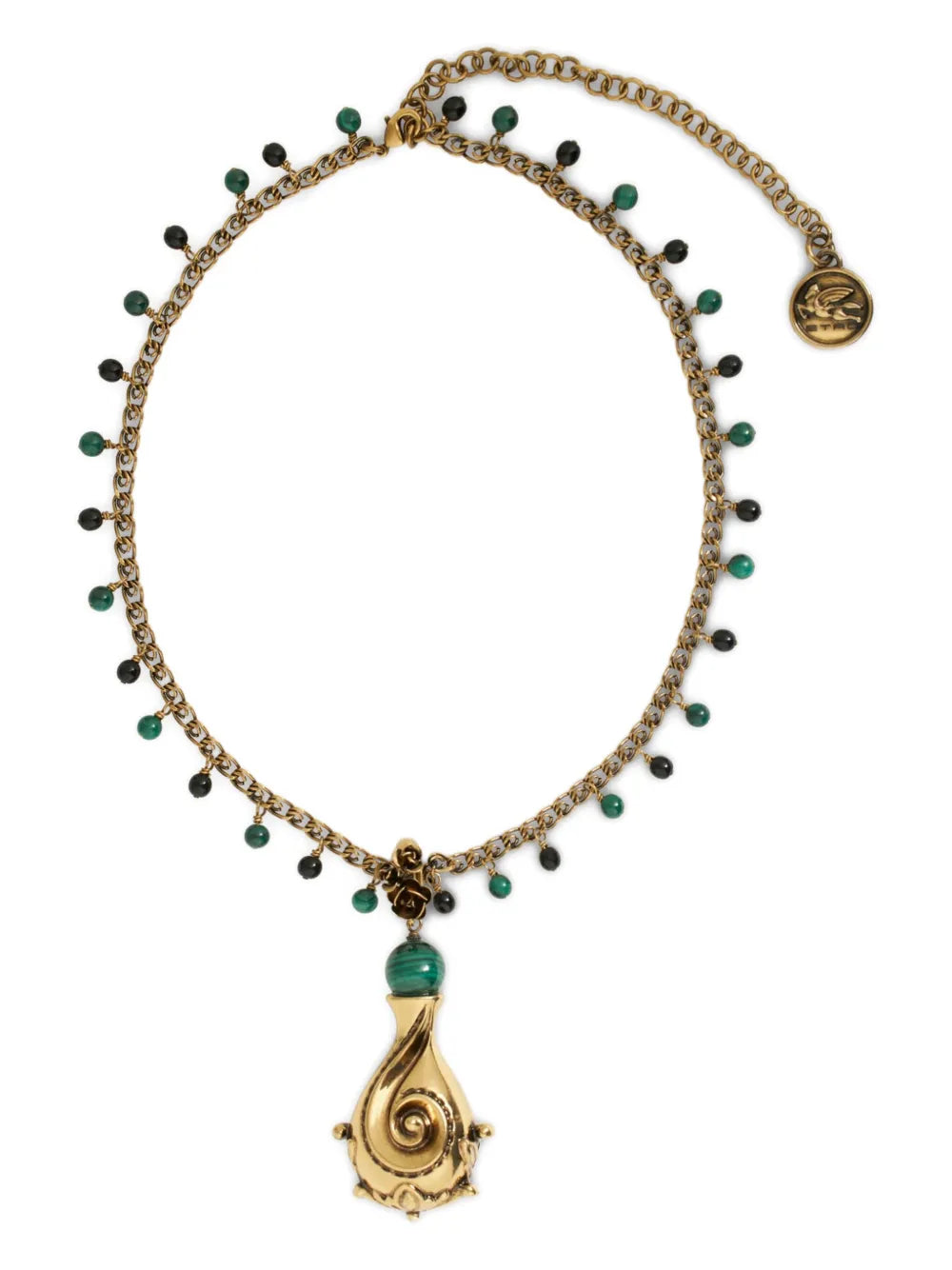 ETRO Gold Tone Paisley Pendant Necklace with Bead Detailing and Lobster Clasp
