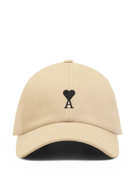 Ami Paris Beige Embroidered Ami De Coeur Curved Peak Adjustable Cap