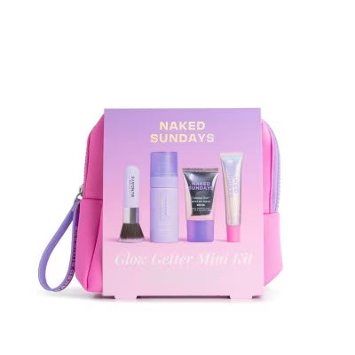 New Naked Sundays Glow Getter Mini Kit Brush + 30ml + 15ml + 15ml for glowing skin and hydration.