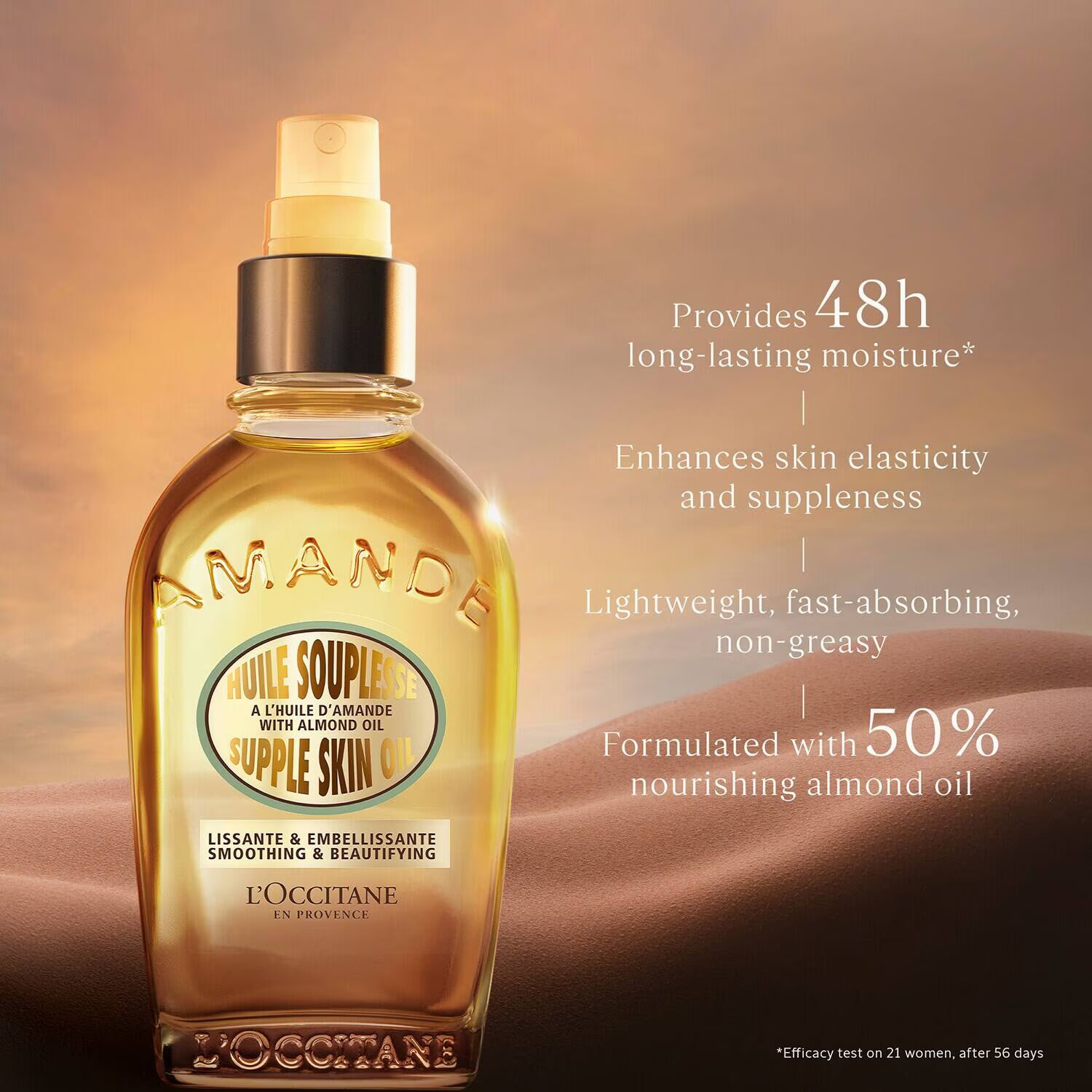 L’Occitane L'OCCITANE Almond Supple Skin Oil 100ml, hydrates skin, enhances elasticity.