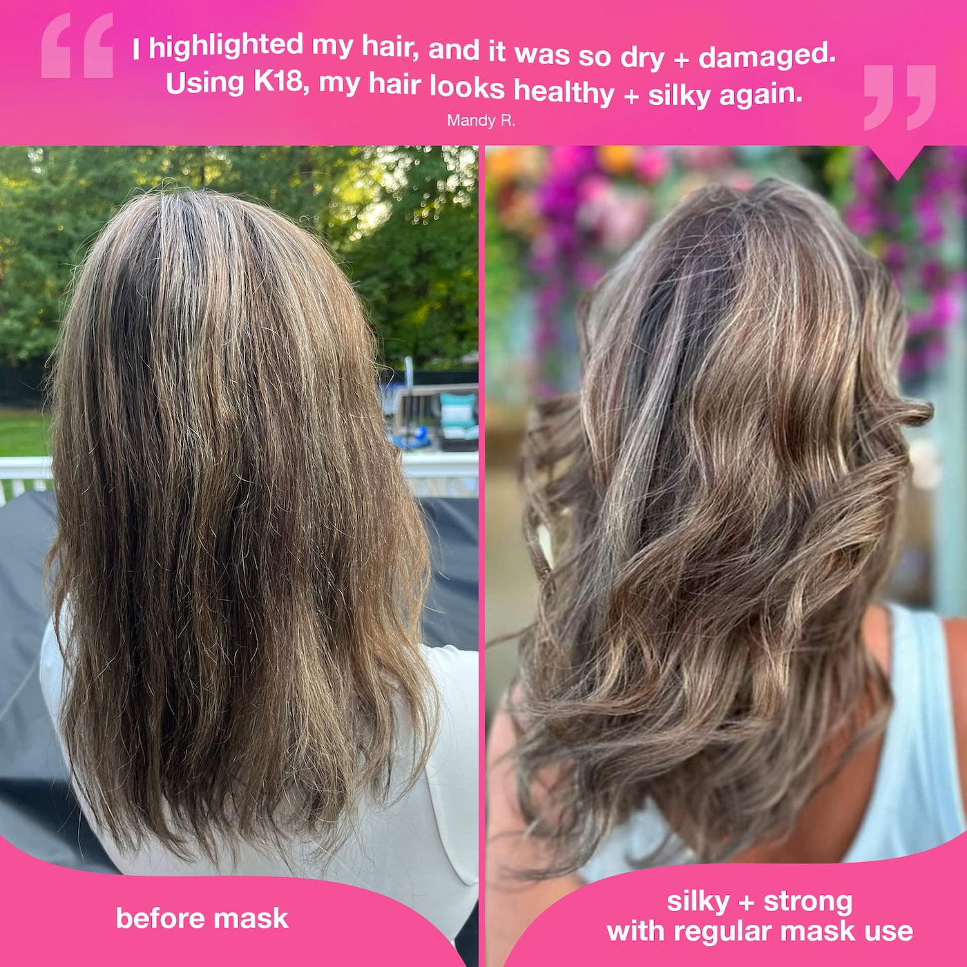 Before and after using Mini Leave-In Molecular Repair Hair Mask for silky hair.