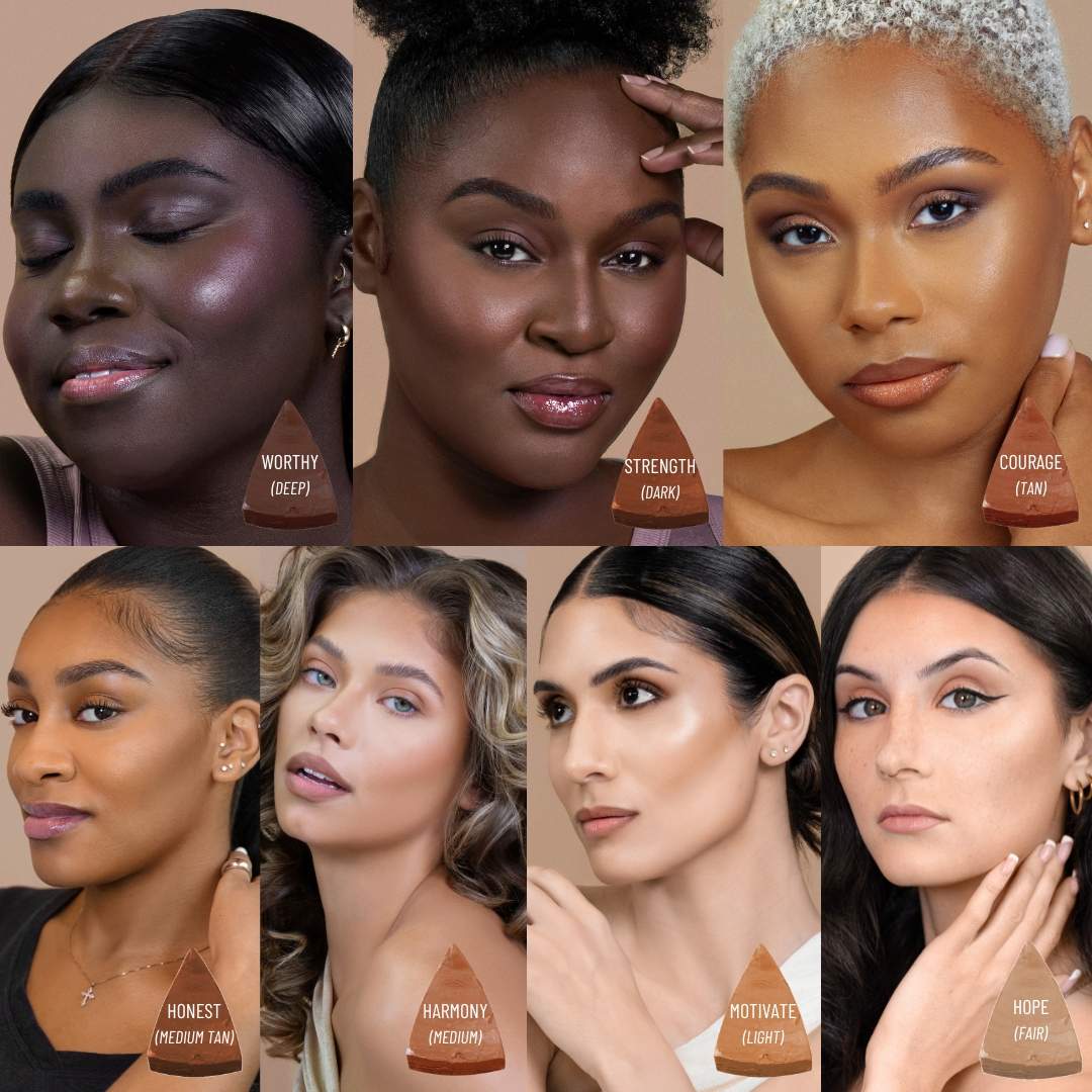 No Limits Cream Bronzer and Contour Stick shades on diverse skin tones.