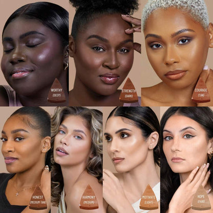 No Limits Cream Bronzer and Contour Stick shades on diverse skin tones.