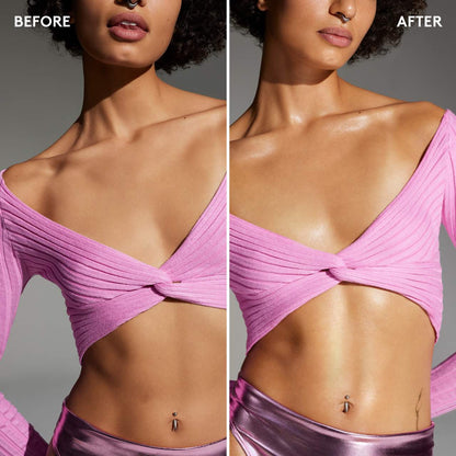 Before and after: Butta Drop Hydrating Body Milk for glowing skin.