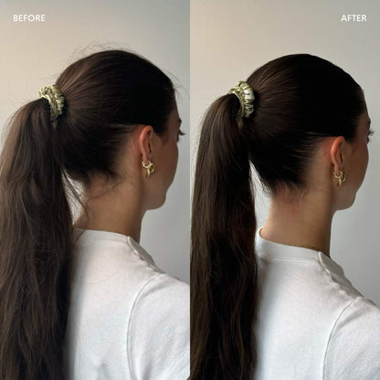 Crown Affair The Slick Back Ritual Hair Set before and after styling results.