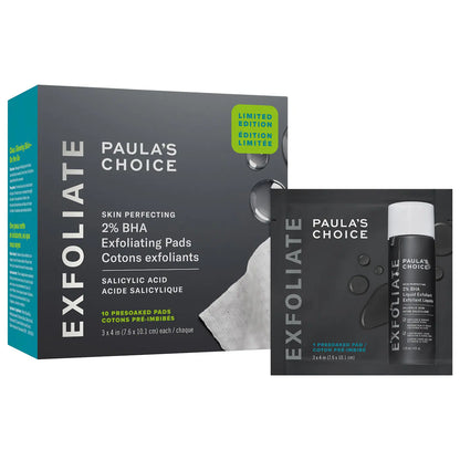 Skin Perfecting 2% BHA Exfoliating Toner Pads for Clear Skin, hydrates and smoothes texture.