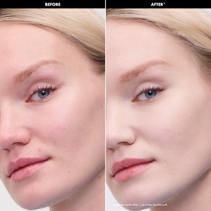 Tap That Puff Makeup Sponge before and after application showing flawless skin.