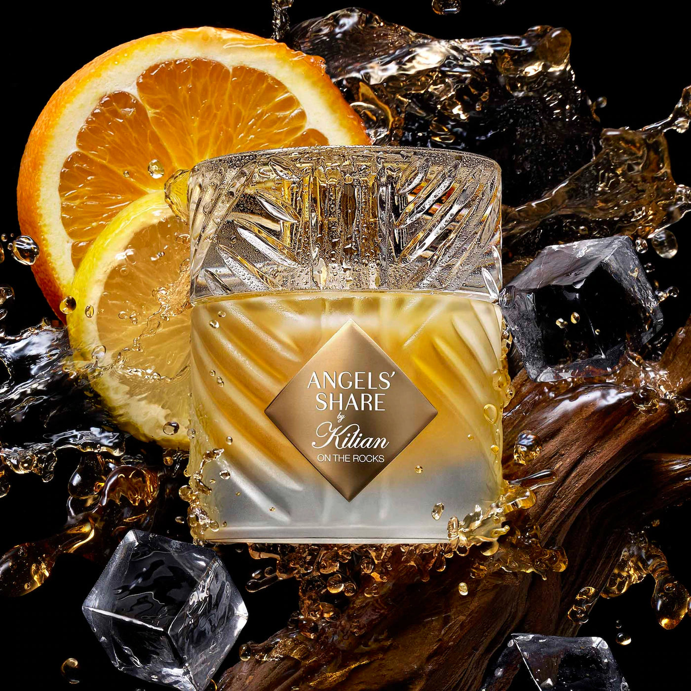 KILIAN Paris Angels’ Share On the Rocks Eau de Parfum with Orange, citrus freshness and warm cognac.