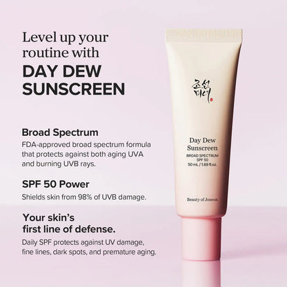 Day Dew Sunscreen Lightweight SPF 50 for glowing skin and hydration.