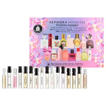 Flirty Trending Scents Perfume Sampler Set w/ Redeemable Voucher for fragrance lovers.