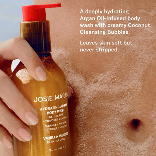 Vanilla Vibezzz - Hydrating + Cleansing Argan Refillable Body Wash for glowing skin.