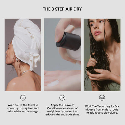 Crown Affair The Mini Air Dry Mousse Ritual Hair Set for Volume and Texture steps for effortless air-dried strands.