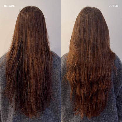 Crown Affair The Mini Air Dry Mousse Ritual Hair Set for Volume and Texture before and after transformation.