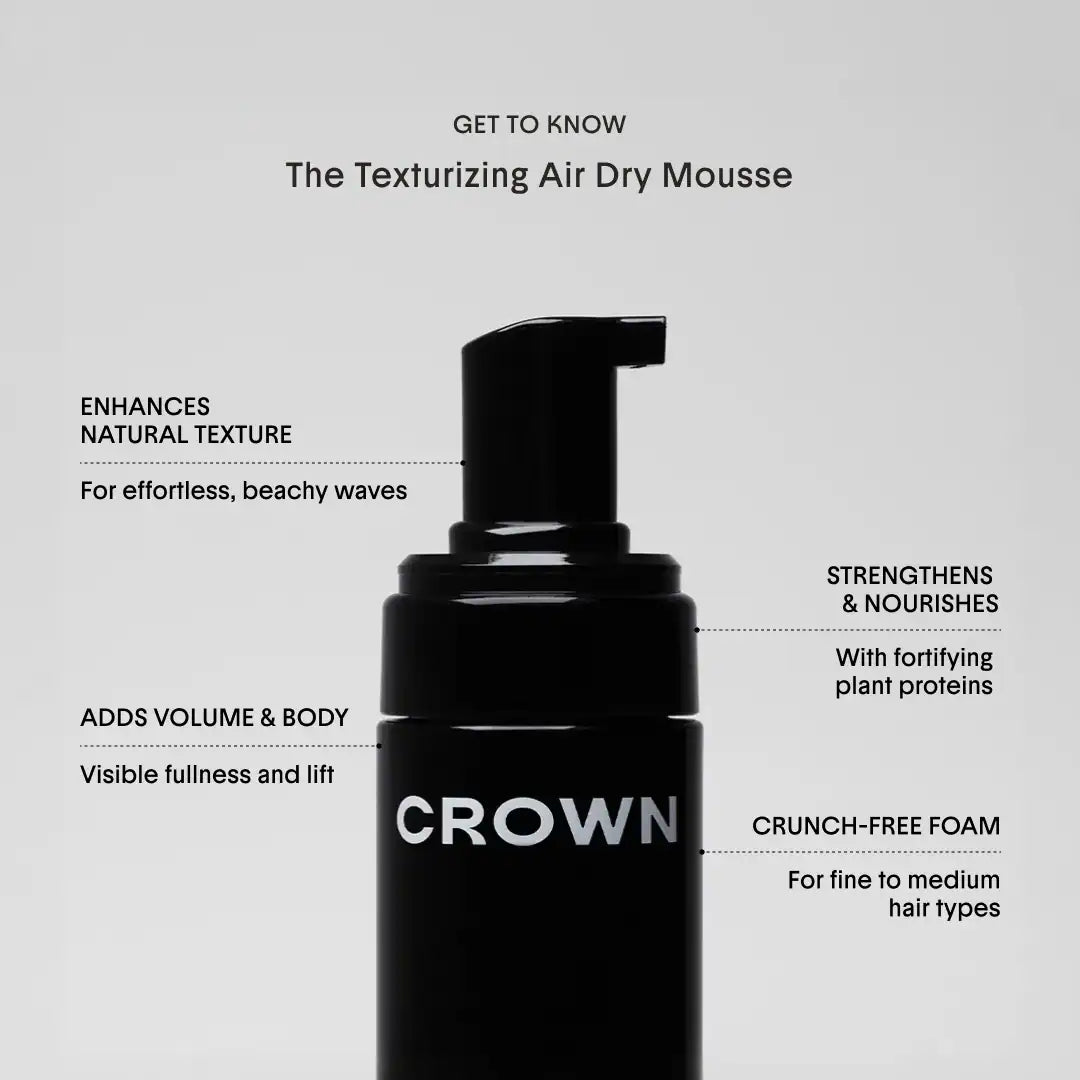 Crown Affair The Mini Air Dry Mousse Ritual Hair Set for Volume and Texture, enhances natural texture and adds body.