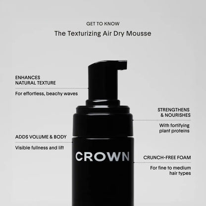Crown Affair The Mini Air Dry Mousse Ritual Hair Set for Volume and Texture, enhances natural texture and adds body.