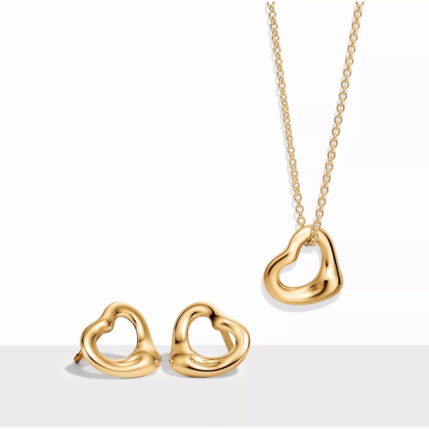 Elsa Peretti Open Heart Pendant and Earrings Set in Yellow Gold