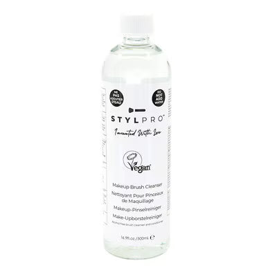 StylPro Makeup Brush Cleanser Solution 500ml for deep cleaning brushes.